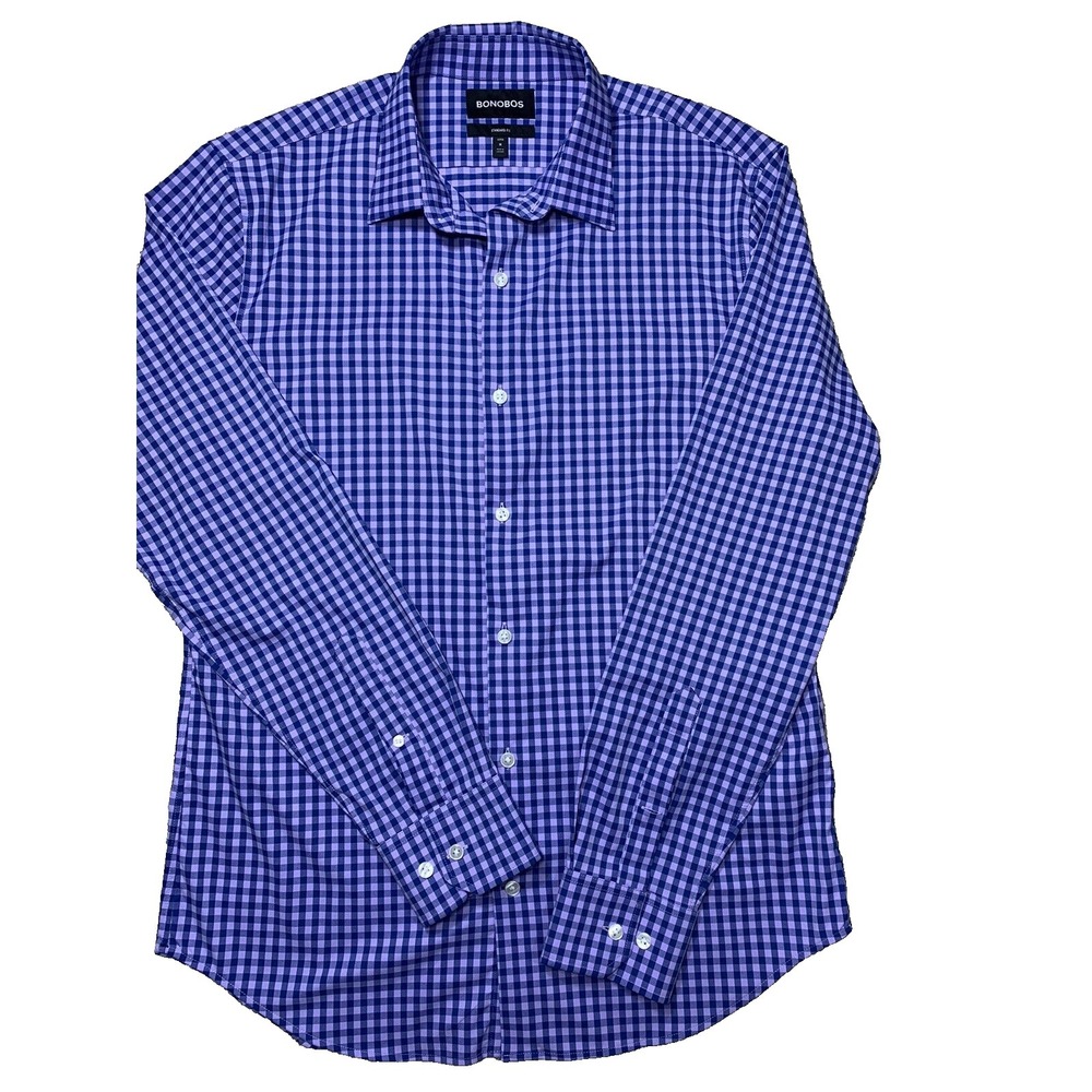 Bonobos Shirt Mens M Blue Check Pattern Button up Casual Stretch Nylon bright